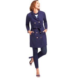 NWT DRAPER JAMES Nassau Navy Double-Breasted Belted Trench Coat Gold Buttons 2X
